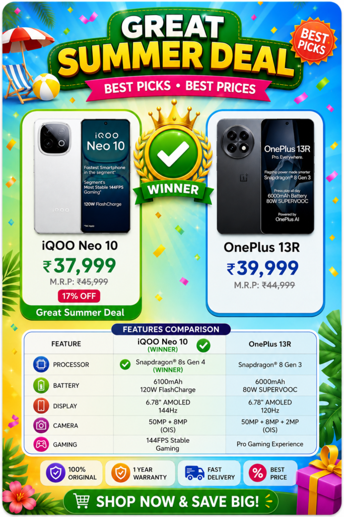 iQOO Neo 10 vs OnePlus 13R gaming phone comparison under 40000